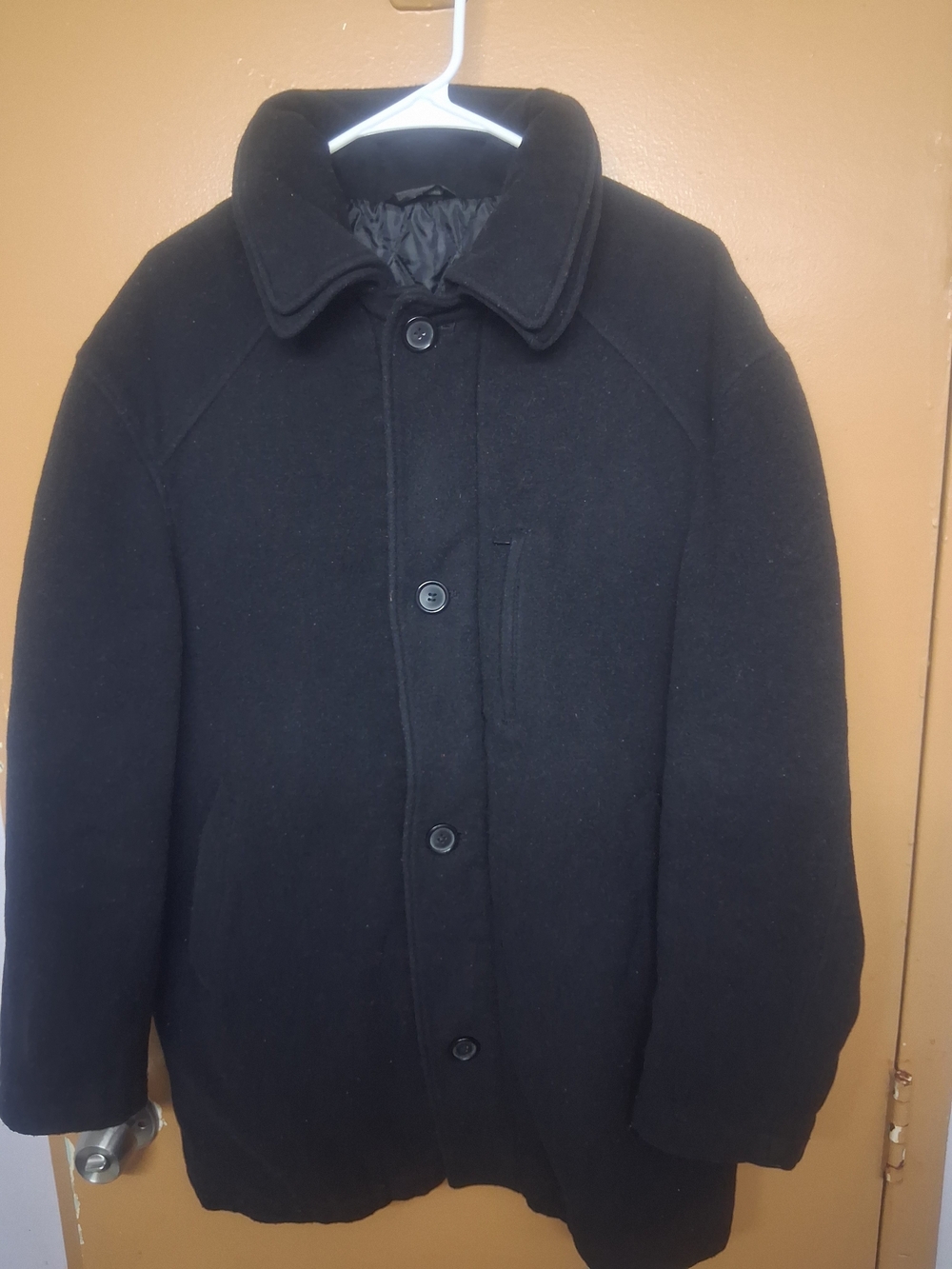 Lauren Ralph Lauren Mens Black Cashmere Blend Overcoat 42 Spread Collar Quilted